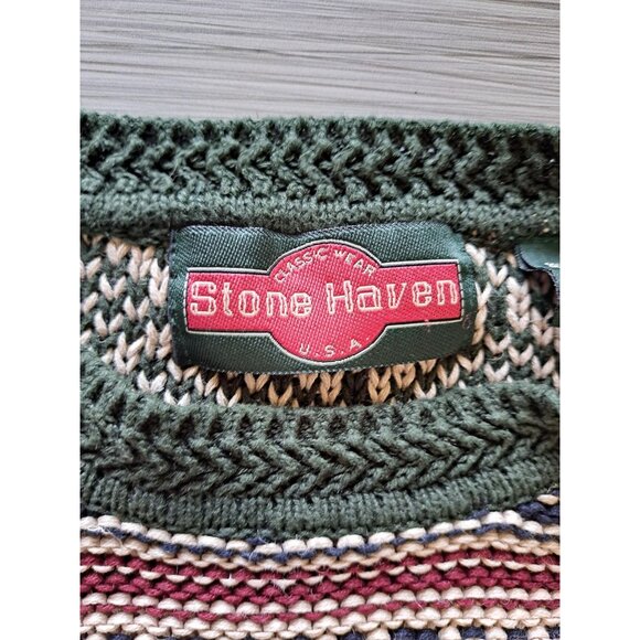 Vintage Stone Haven Classic Wear Striped Heavy 3D Knit Sweater L Grunge Men's - Picture 2 of 11